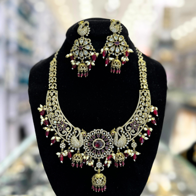 South Indian Ruby Peacock Bridal Set